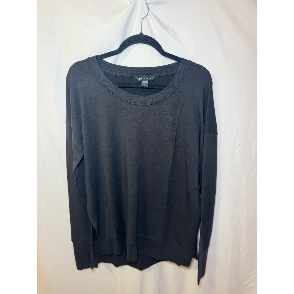 Athleta Coaster Luxe Sweatshirt Womens M Black Modal Thumbhole Cozy Athleisure